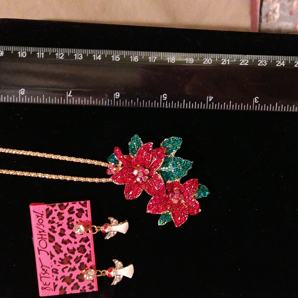 Poinsettia Pendant that doubles as a broach with Angel Earrings